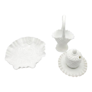 Vintage Milk Glass Showcase Collection - 5-Piece Coordinating Lot