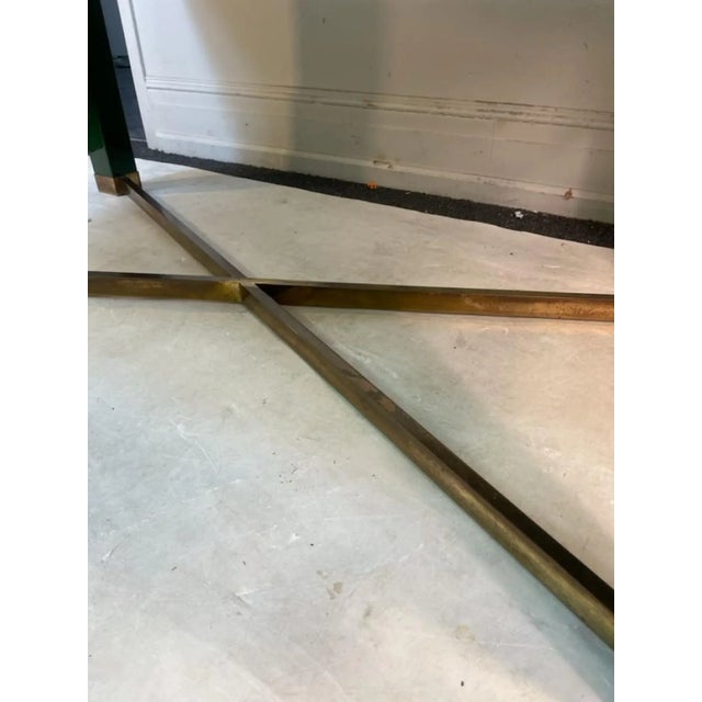 1980s Paolo Gucci Modernist Deep Green Lacquered Wood & Brass X Base Dining Table For Sale - Image 9 of 10
