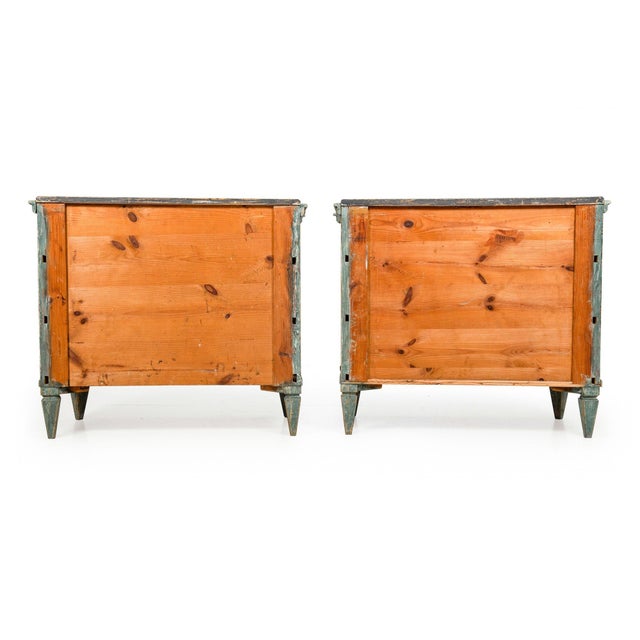 Pair of Swedish Gustavian Style Blue Painted Bedside Commodes Chests For Sale - Image 4 of 18