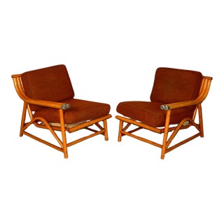 1950's Ficks Reed Rattan Split Settee or Lounge Chairs - A Pair For Sale