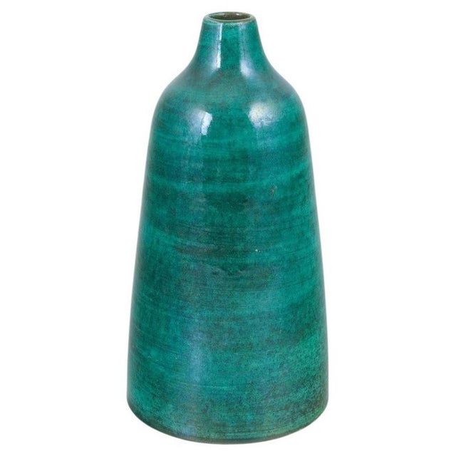 1970s Stoneware Vase with Deep Emerald Green Glaze, 1970s For Sale - Image 5 of 5