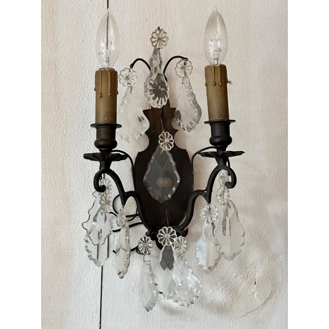 Pair of Late 19th Century Bronze and Crystal Sconces For Sale - Image 9 of 10