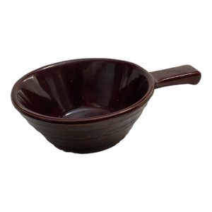 1970s Brown Glazed Stoneware Chili Bowl With Handle