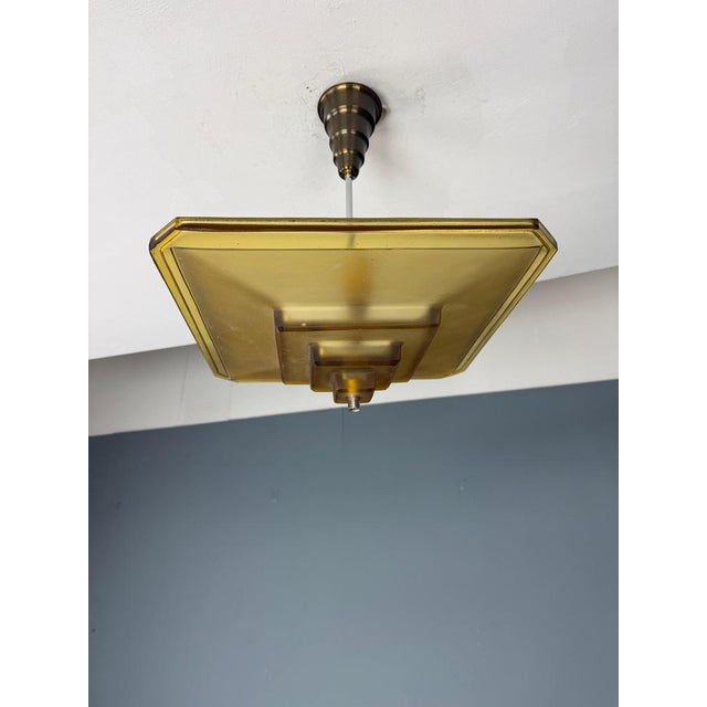 Art Deco Verrerie Dart Amber Molded Glass Pendant Light by Degue, France, 1930 For Sale - Image 13 of 18