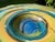 Vintage Handcrafted Art Glass Charger Bowl in Blue, Teal & Amber Swirl Glaze For Sale - Image 11 of 11