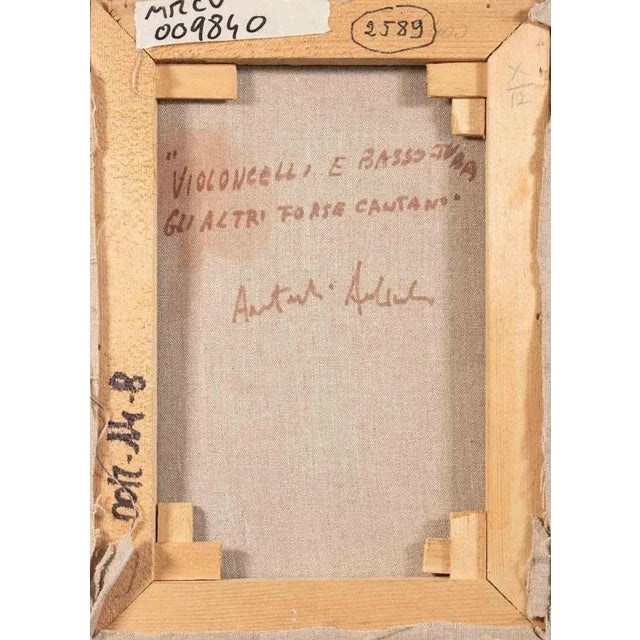 Mimmo Andriuoli, Cellos and Bass, 1990s, Oil on Canvas For Sale - Image 4 of 5