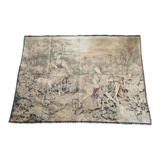 Vintage French-Style Jacquard Woven Pastoral Tapestry, 72” X 54” For Sale