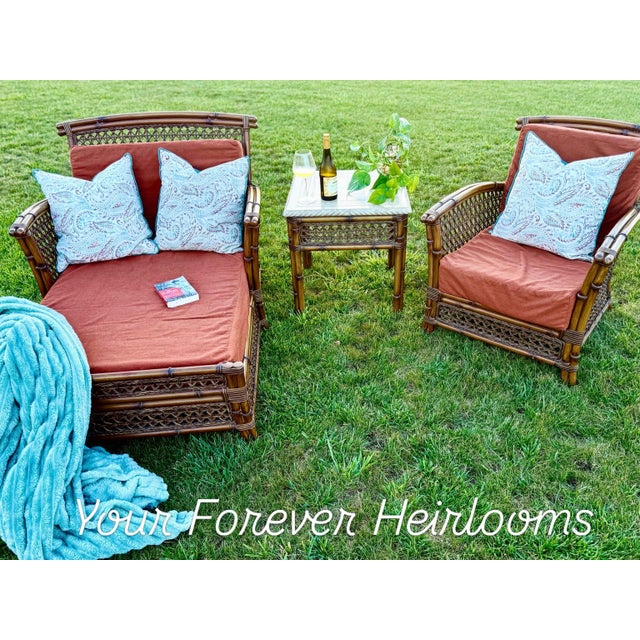 Chestnut Vintage Palm Beach Hollywood Regency Split-Bamboo & Rattan Lounge Chair For Sale - Image 8 of 8