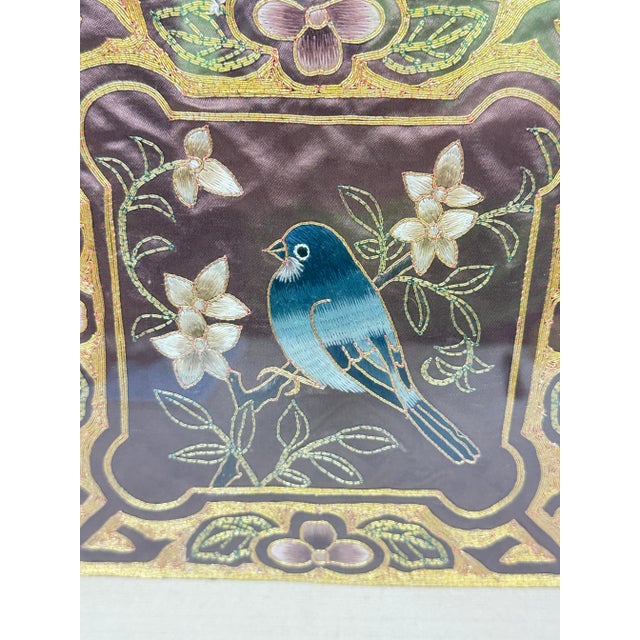 Textile Vintage Framed Silk Embroidery For Sale - Image 7 of 7