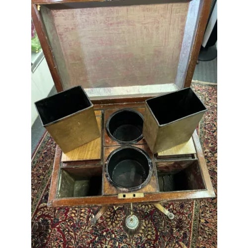 Wood Antique English Regency Fully Fitted Tea Caddy Stand on Casters For Sale - Image 7 of 12