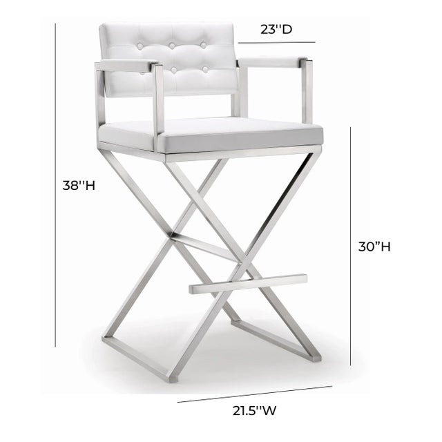 Director White Vegan Leather & Steel Bar Stool For Sale - Image 9 of 11