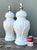 White Vintage Glazed Ceramic Bamboo Lamps - A Pair For Sale - Image 8 of 12