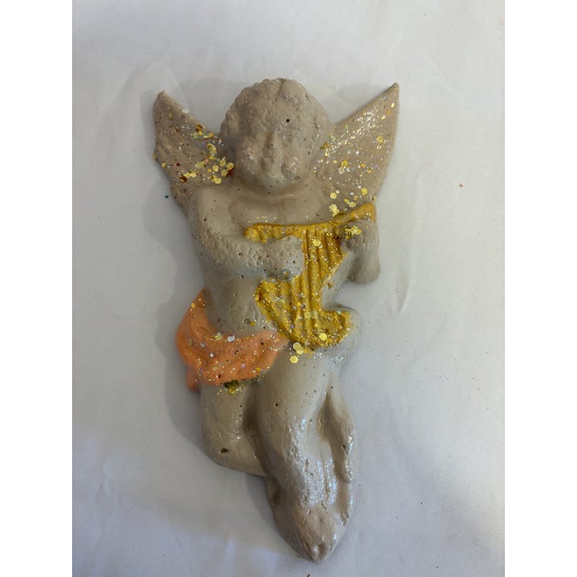 Vintage Chalkware Cherub Angel Wall Plaque With Harp For Sale - Image 10 of 10