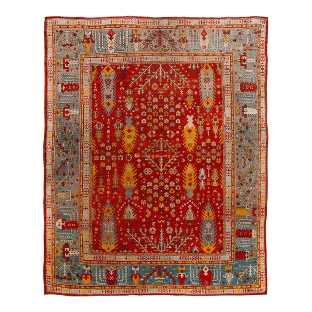 Late 19th Century Antique Turkish Oushak Wool Rug 12 X 14 For Sale