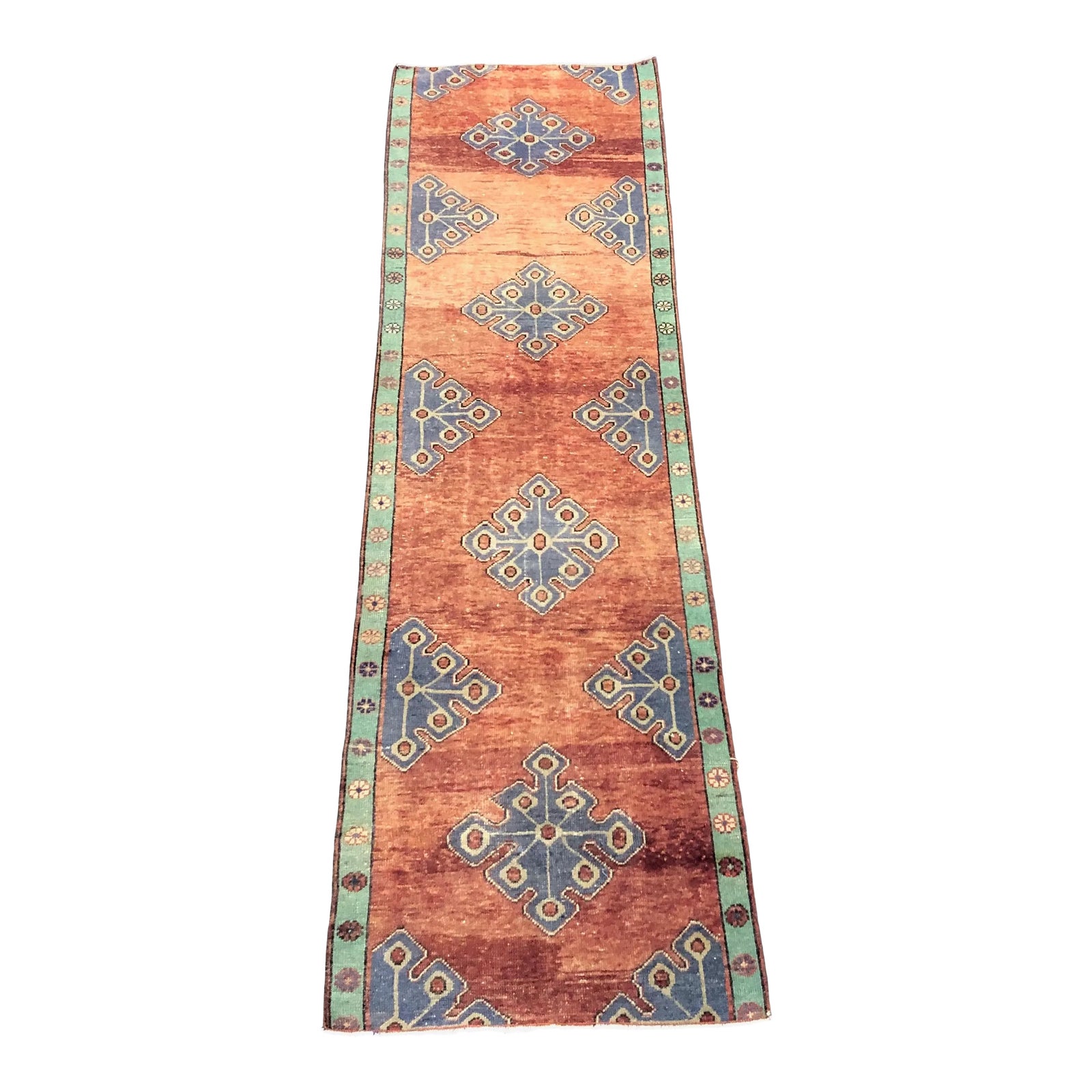 Vintage Turkish Oushak Ethnic Wool Runner Rug | Chairish