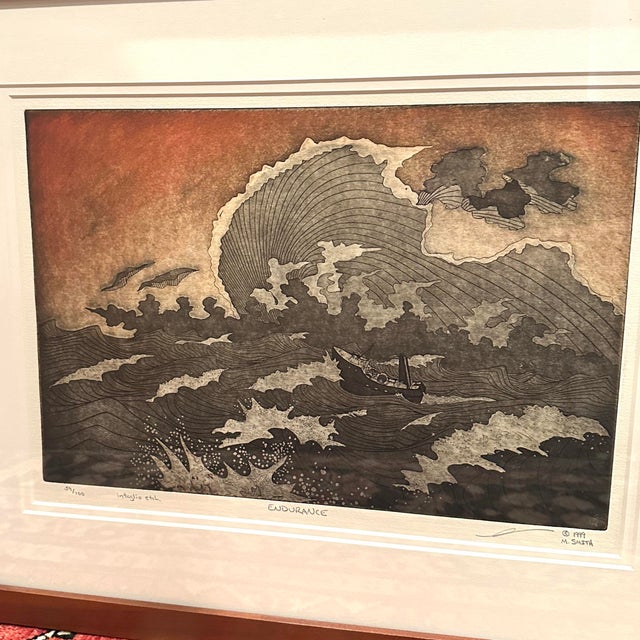 Limited Edition: 39/100 Image shows a boat holding its own against towering waves in a roiling sea. A testament to man’s...