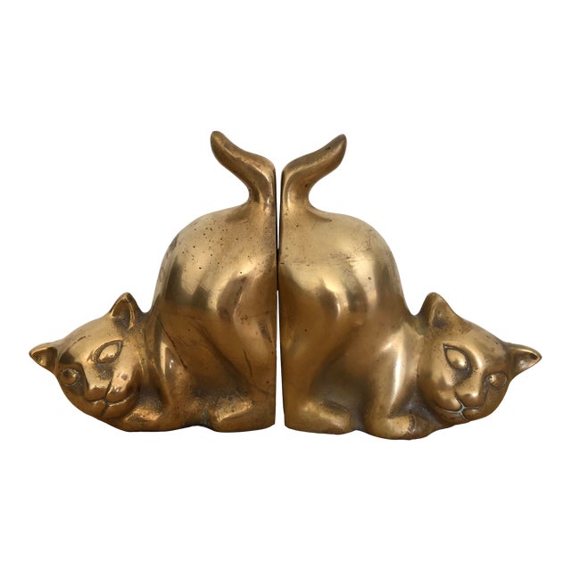 Vintage Brass Cat Bookends Pair Chairish