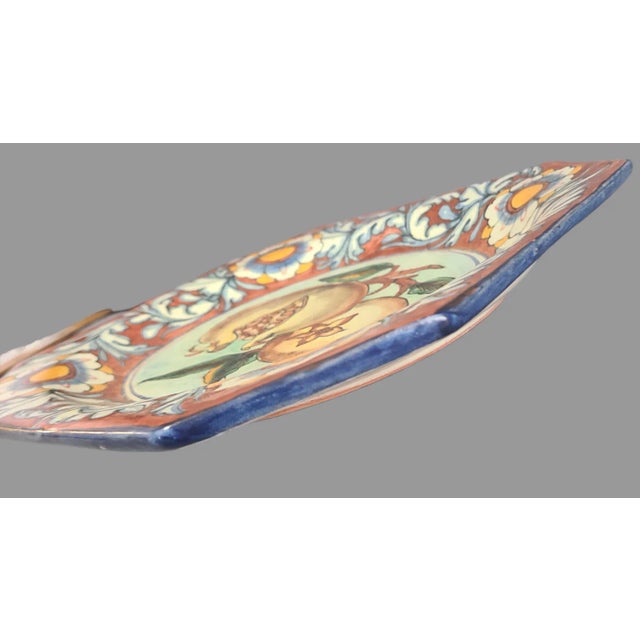 Late 20th Century Italian Majolica Hand Painted Floral Pomegranate Platter Wall Hanging For Sale - Image 6 of 7