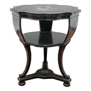 Vintage Chinoiserie Style Ebonized Inlaid Side Table For Sale