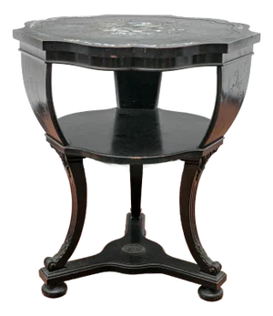 Vintage Chinoiserie Style Ebonized Inlaid Side Table