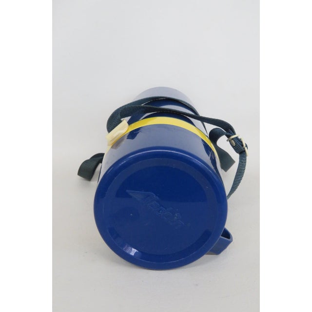 1970s Mr Peanut Aladdin Blue Yellow Plastic Thermos Travel Mug With Strap For Sale - Image 15 of 17
