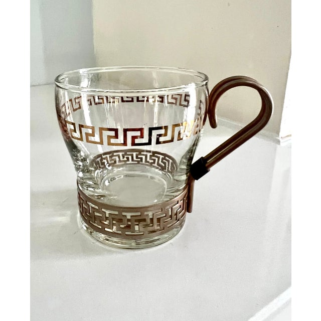 Glasses in Copper Holder with Greek Key Details - Set of 6 For Sale - Image 11 of 13