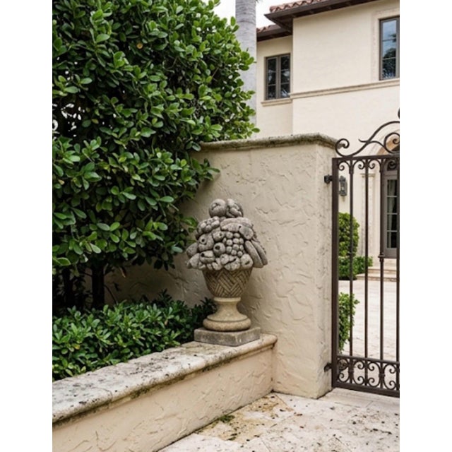 2000 - 2009 Vintage Classical Cast Stone Fruit & Floral Urn Finial / Garden Basket Sculpture For Sale - Image 5 of 11