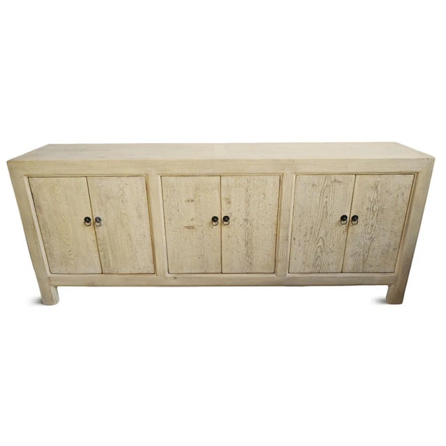 Raw salvaged pine wood six door sideboard. Natural wood finish with beautiful inherent knots, cracks, and other details...