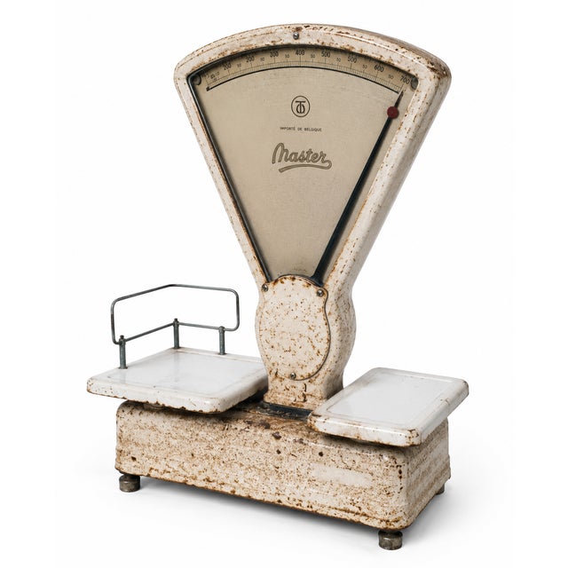 Cream Vintage Belgian Industrial Market Scale Master, 1940s For Sale - Image 8 of 8