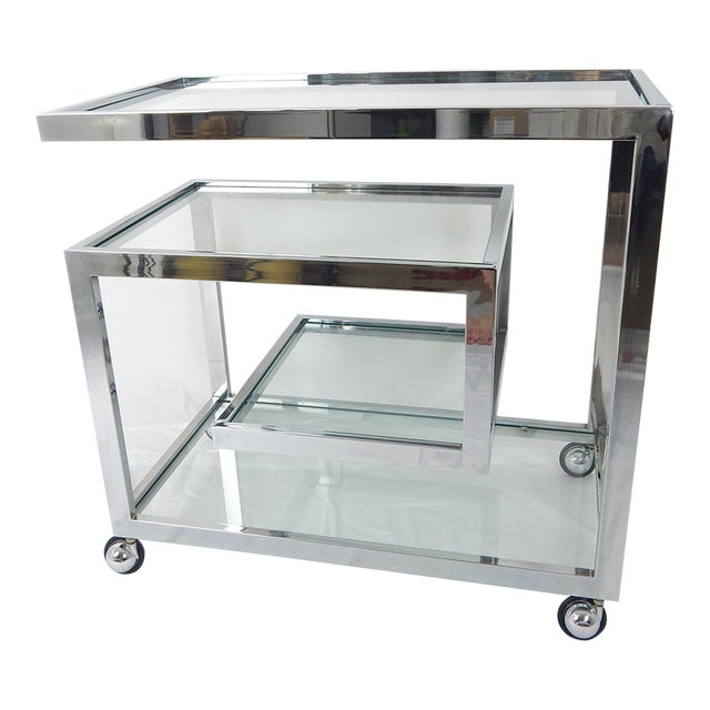 Milo Baughman Attributed Chrome and Glass Bar Cart C-1970s For Sale