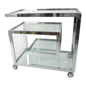 Milo Baughman Attributed Chrome and Glass Bar Cart C-1970s