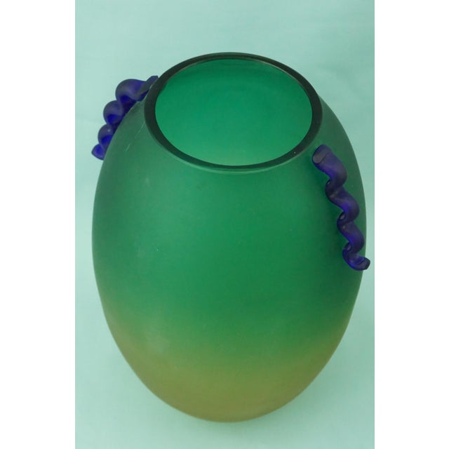 Green and Yellow Acid-Etched Opaque Murano Glass Deco Vase, Venice, Italy, 1950s For Sale - Image 10 of 18