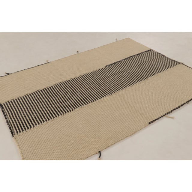 Contemporary Rug & Kilim’s Contemporary Kilim in Beige & Black Textural Stripes For Sale - Image 3 of 10