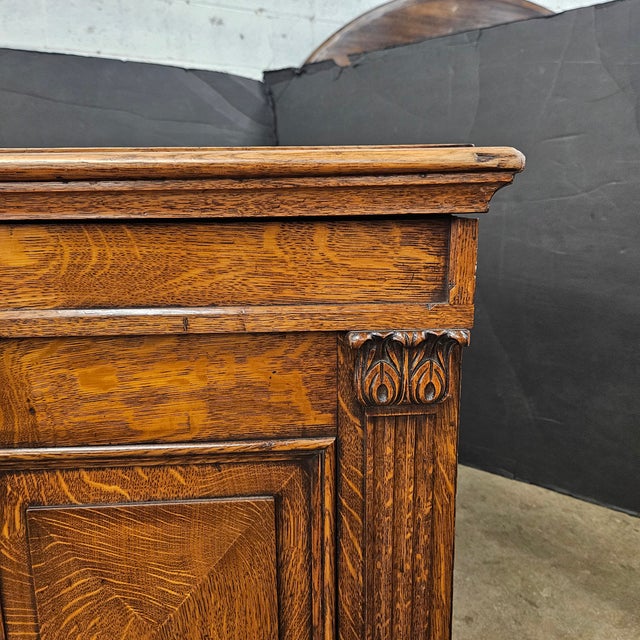 Victorian Late 19th Century Victorian Oak Raised Paneled Door Cabinet W/3 Drawers For Sale - Image 3 of 16