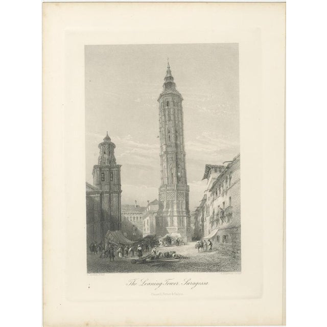 After E. George, Leaning Tower, Zaragoza, Spain, 1878, Engraving | Chairish