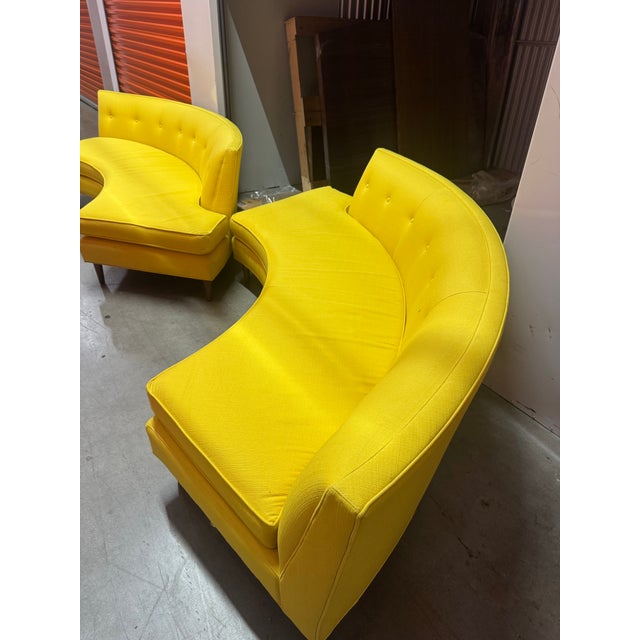 Pair of Jonathan Adler Curved Arc Banquette Sectional — Custom Yellow Upholstery — Mid-Century Revival For Sale - Image 13 of 16