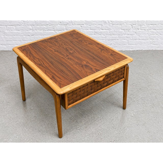 Mid Century Modern Walnut + Oak End Tables by Lane Perception, a Pair, 1960's For Sale - Image 9 of 11
