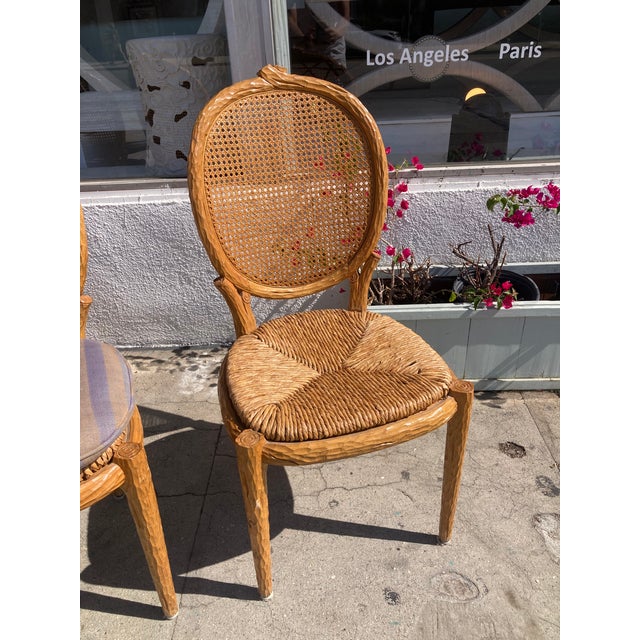 French Faux Bois French Style Dining Side Chairs With Cain Backs and Rush Seats - Set of 4 For Sale - Image 3 of 8