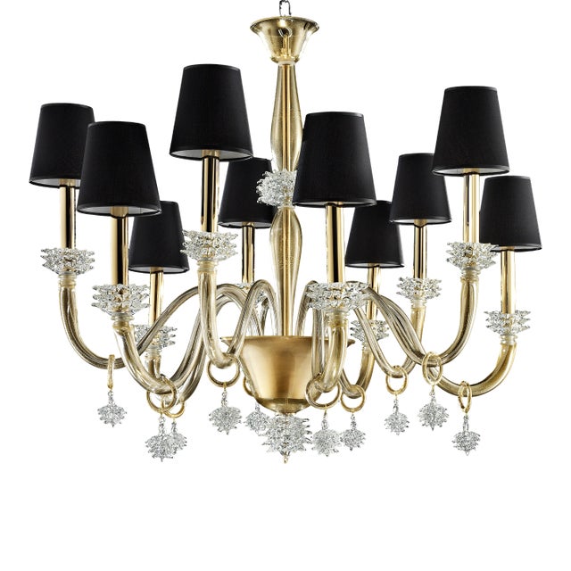 Contemporary Modern "Rostrato" Gold Murano Glass Chandelier For Sale