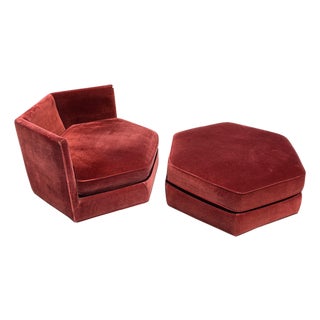 Mid Century Modern Vintage Chair and Ottoman in Milo Baughman Style Design For Sale