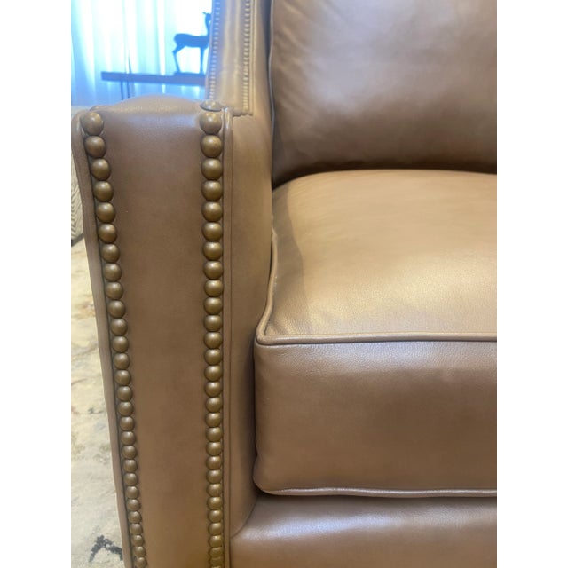 Wood Leather Wingback Swivel Chair For Sale - Image 7 of 8