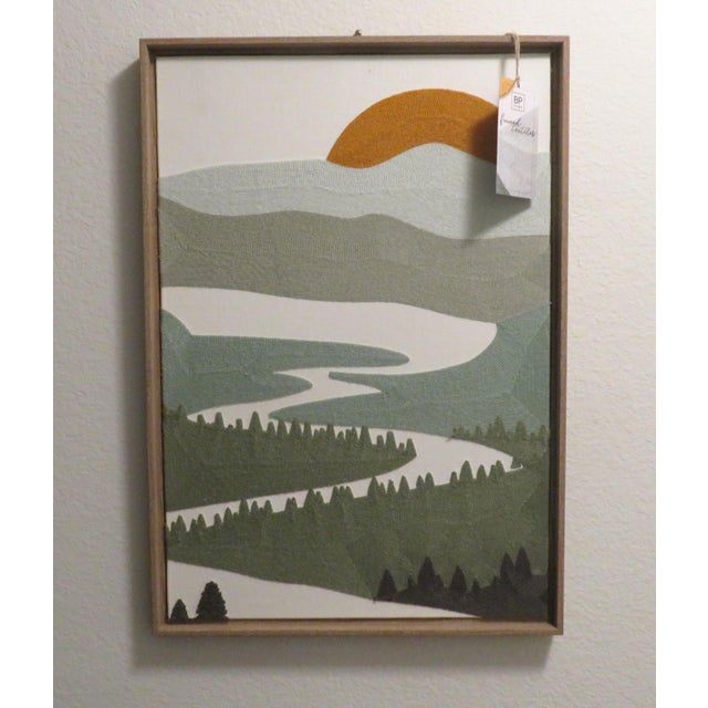 Textile Embroidered Woven Wall Art Set Mountain & Sun Decor New Bp Home 18.5 in X 26.5 In For Sale In Dallas - Image 6 of 11