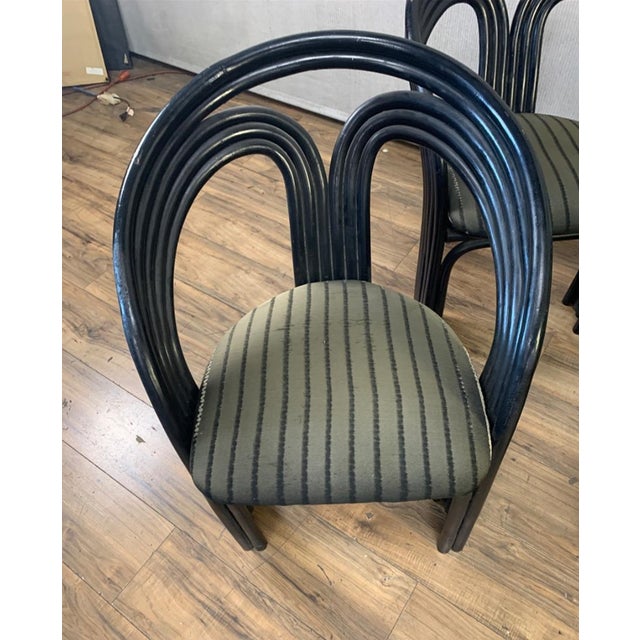 Art Deco Set Four 1980's Black Bamboo Rattan Dining Chairs - Axel Enthoven for Rohe Noordwolde For Sale - Image 3 of 3