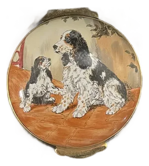 1980s Crummles English Enamel Box With Hand Painted Cocker Spaniels on Lid and Inside