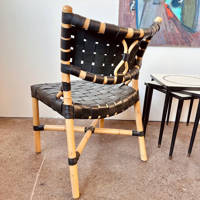 Morrison Leather Rattan Black Upholstered Dining Chair For Sale - Image 9 of 12