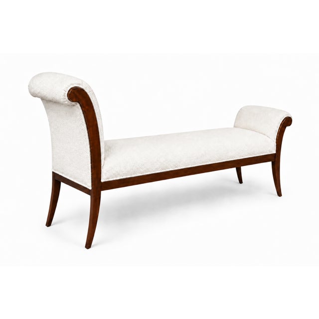 Mid Century Style Klismos Chaise Lounge White Boucle/ Walnut Frame For Sale - Image 4 of 6