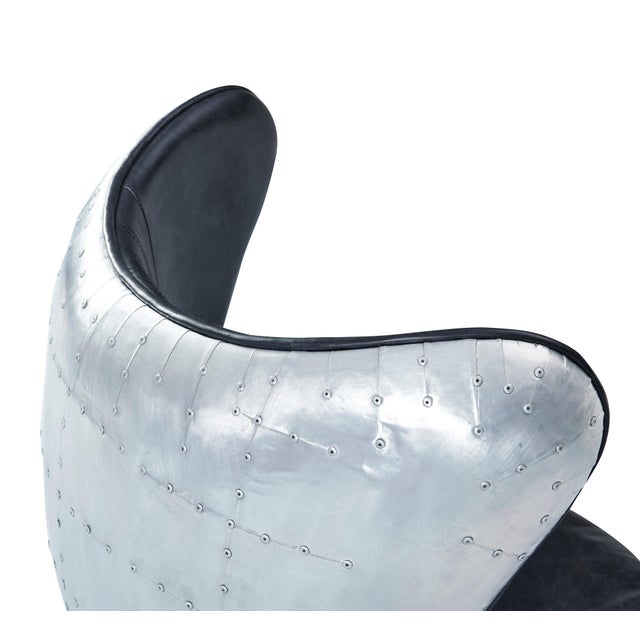 Shell Cruz Modern Egg Chair - Brown Leather and Metal Spitfire Shell For Sale - Image 7 of 8