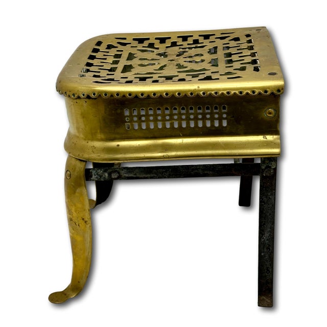 Large Antique Hand Wrought Iron & Solid Brass Fireplace - Hearth Kettle & Warming Trivet Stand - Circa Early 19th Century For Sale - Image 9 of 18