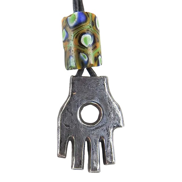 Vintage 1990s Sterling Silver Hand Symbol Pendant Artist Studio For Sale