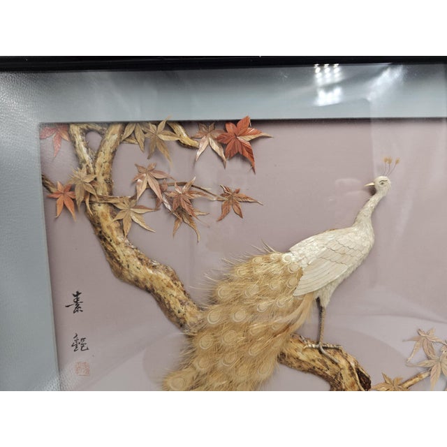 Picture in a frame, peacock, Japanese, 1950s, dimensions: height 35, width 60 cm, depth 3.5 cm, frame 1.5 cm